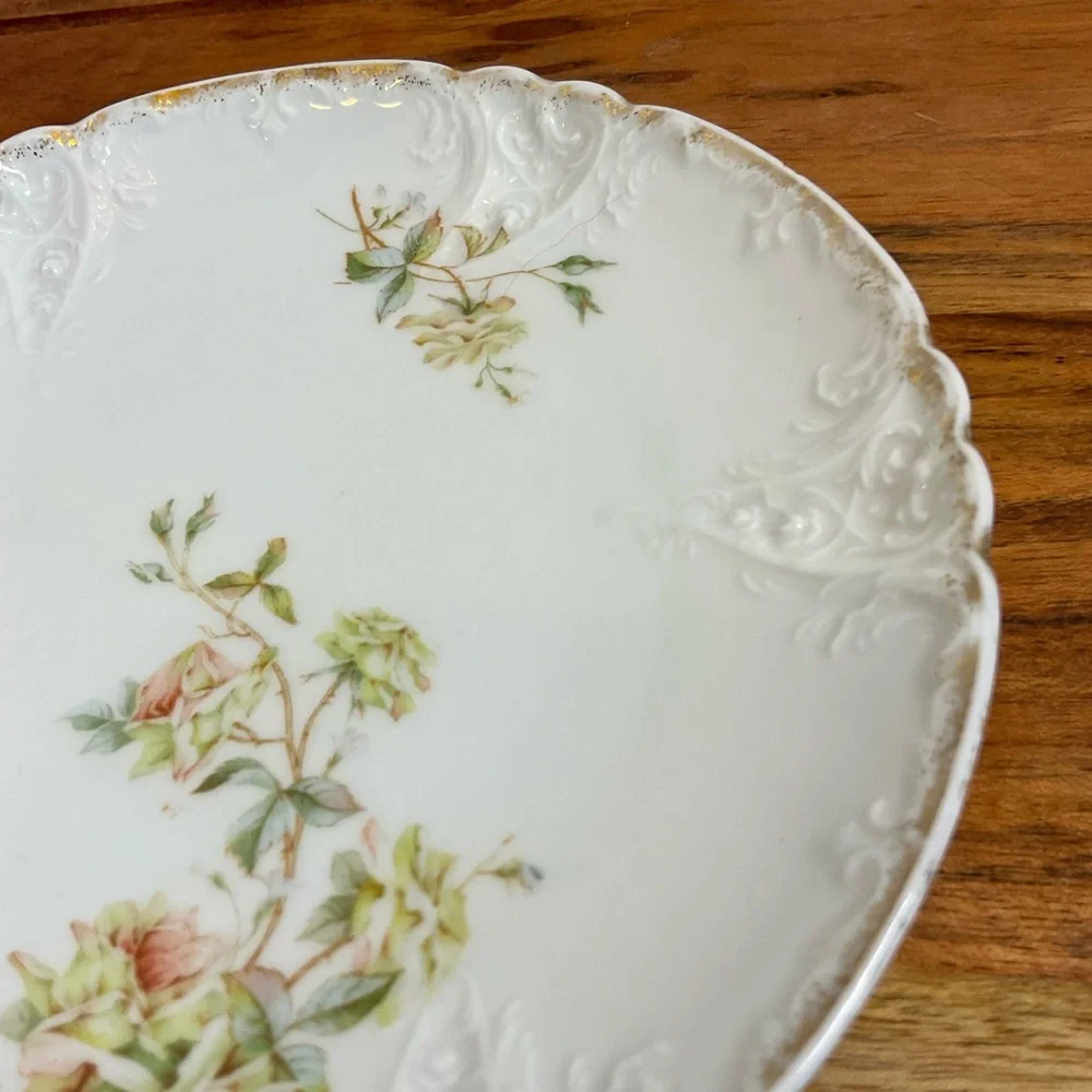 Antique Carl Tielsch C.T. Germany 8” Embossed Floral Porcelain Salad Plate